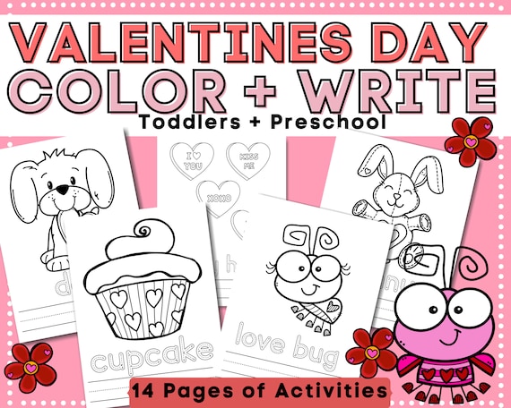 Valentine's Day Toddler  Preschool Coloring Tracing and