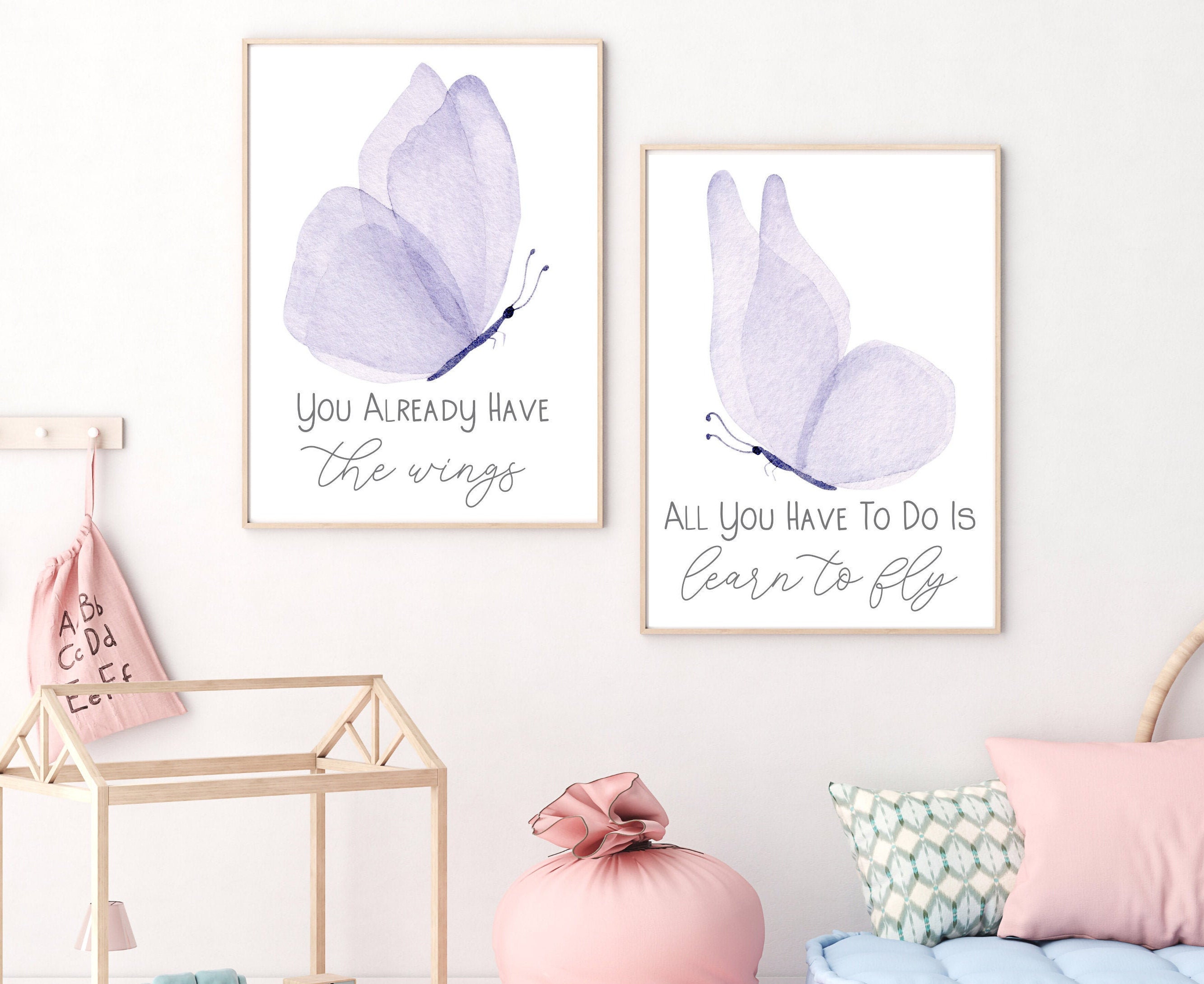 Butterflies Nursery Wall Art Lavender Purple Teal Aqua Wall Art Name M –  Sweet Blooms Decor