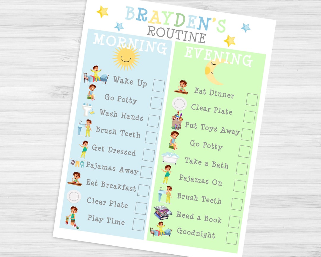 Toddler Boy Daily Routine Chart Checklist-printable Morning & Bedtime ...