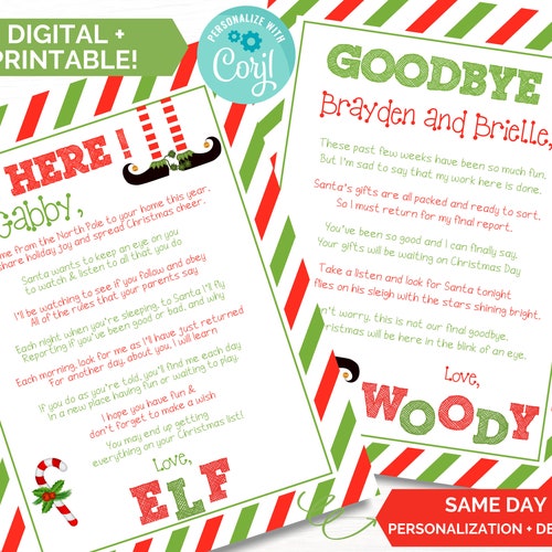 Printable Elf Arrival and Goodbye Letter christmas and - Etsy