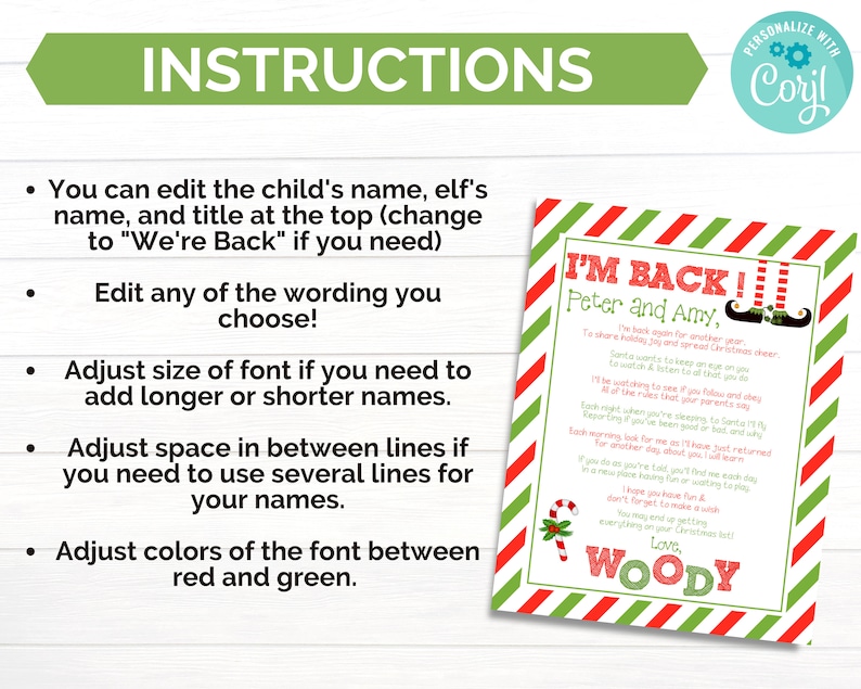 Carta de llegada y despedida de elfo imprimible - Actividad divertida para niños con Papá Noel para Navidad y días festivos - Carta de bienvenida de elfo - Carta personalizada de último minuto imagen 4