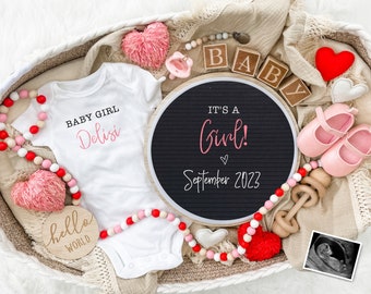 Valentine's Day Girl Pregnancy Announcement Digital Download for Social Media-Baby Announcement-Baby Reveal Board-Sweetheart -Gender Reveal