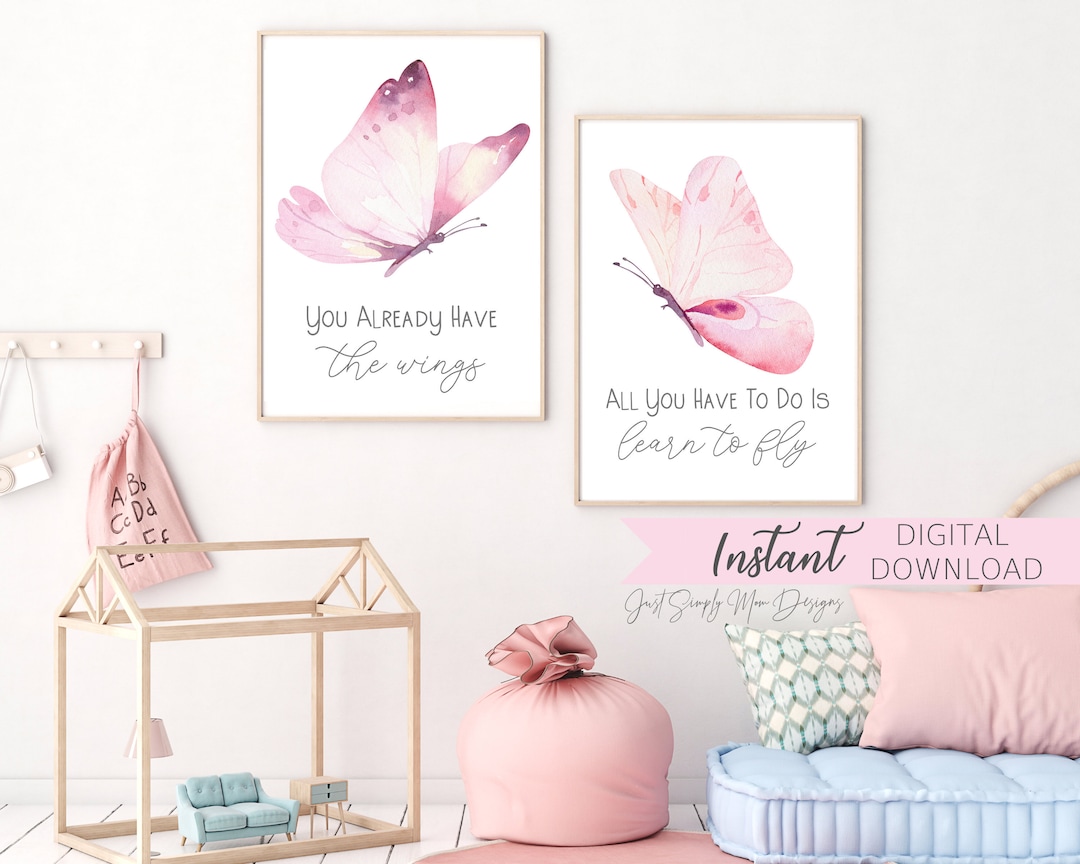 Butterfly Nursery Decor nursery Wall Decor for Baby Girl Printable Butterfly Quotes Girls Wall Decor Pink playroom Inspirational Wall Art Etsy