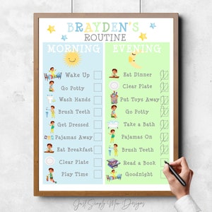 Toddler Boy Daily Routine Chart Checklist-printable Morning & Bedtime ...
