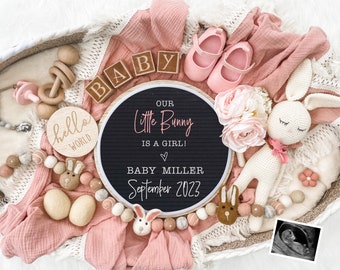 Easter Digital Pregnancy Announcement for Social Media Baby Girl Reveal Expecting- Personalize- Gender Reveal- Letter Board Baby