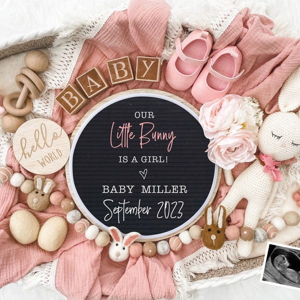 Easter Digital Pregnancy Announcement for Social Media Baby Girl Reveal Expecting- Personalize- Gender Reveal- Letter Board Baby