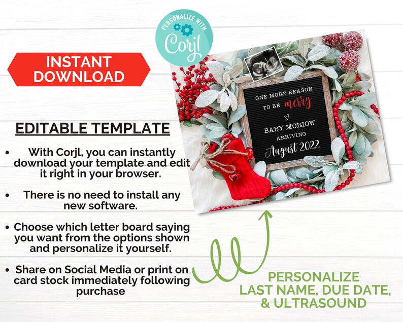 Christmas Digital Pregnancy Announcement for Social Media Etsy