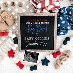Digital nedladdning av graviditetsmeddelande för sociala medier för fjärde juli - Babymeddelande - Amerika - Baby Reveal - 4 juli - Memorial Day