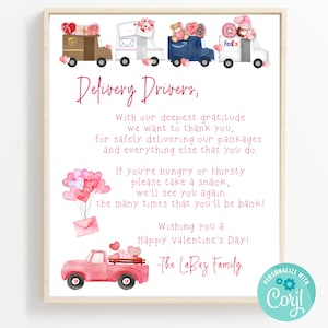 Personalisierter Zustellfahrer Dankesschild, Valentinstags-Lieferfahrer Snack + Drink, UPS Fed Ex USPS Amazon Fahrer, Urlaubsfamilie