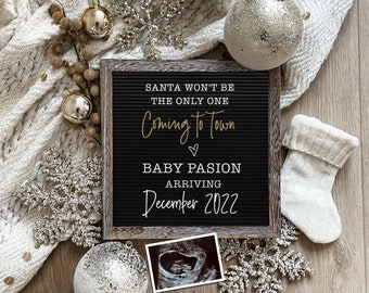 Gold Christmas Digital Pregnancy Announcement for Social Media -Baby Reveal- Many Phrase Options- Floral Letter Board Baby Announcement