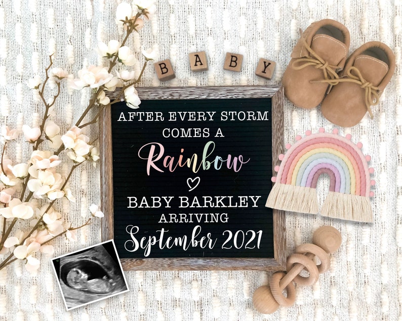 Rainbow Pregnancy Announcement Digital Download for Social Media Baby Announcement Flat Lay Baby Reveal Board Digital Baby Announcement image 2