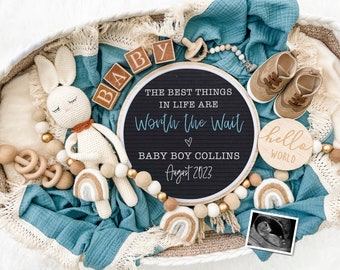 Boy Gender Reveal Pregnancy Announcement Digital - Rainbow Baby Announcement Sign - Baby Boy Reveal for Social Media - It's a Boy - IVF