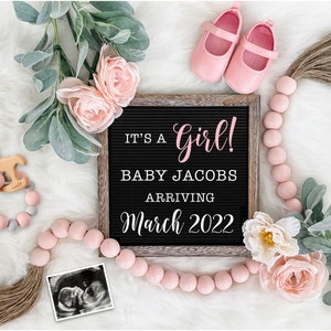 Girl Pregnancy Announcement for Social Media - Digital Letter Board for Gender Reveal or Baby Announcement - Customize & Personalize