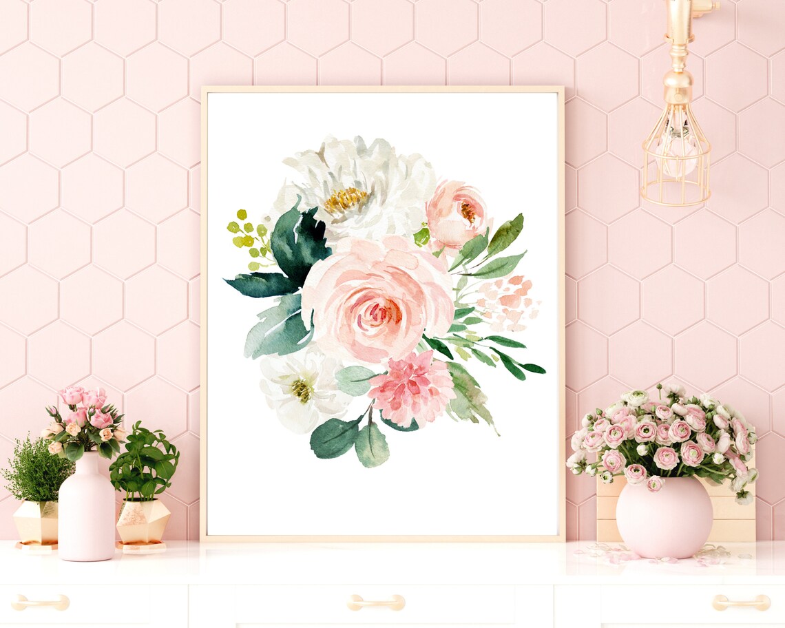 Blush Pink Floral Nursery Wall Decor for Baby Girl Nursery - Perfect ...