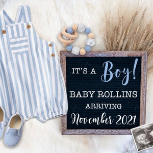 Boy Pregnancy Announcement for Social Media Digital Letter Board for Gender Reveal or Baby Announcement Customize & Personalize image 2