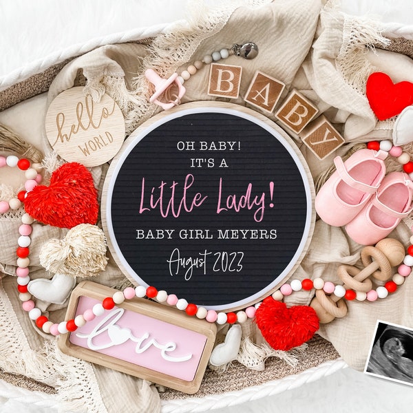Valentine's Day Girl Pregnancy Announcement Digital Download for Social Media-Baby Announcement-Baby Reveal Board-Sweetheart -Gender Reveal