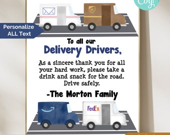 Personalized Delivery Driver Thank You Sign, Delivery Driver Snack and Drink, UPS Fed Ex USPS Amazon Drivers, Take a Snack
