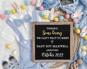 Easter Digital Pregnancy Announcement for Social Media Baby Boy Reveal Expecting-Personalize- Flat Lay-Onesie Letter Board Baby