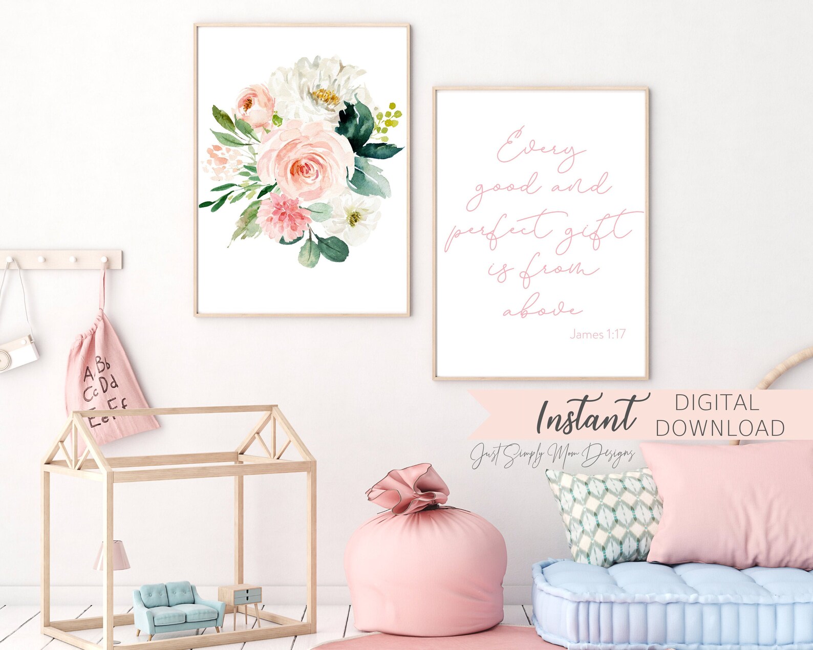 Blush Pink Floral Nursery Wall Decor for Baby Girl Nursery - Perfect ...