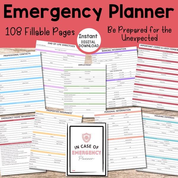 Emergency Binder Printable and Fillable, In Case of Emergency Printable Organizer, End of Life Planner, "What if" Binder, Editable Planner