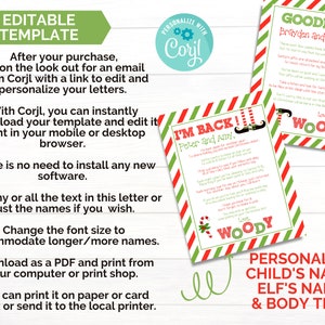 Carta de llegada y despedida de elfo imprimible - Actividad divertida para niños con Papá Noel para Navidad y días festivos - Carta de bienvenida de elfo - Carta personalizada de último minuto imagen 2