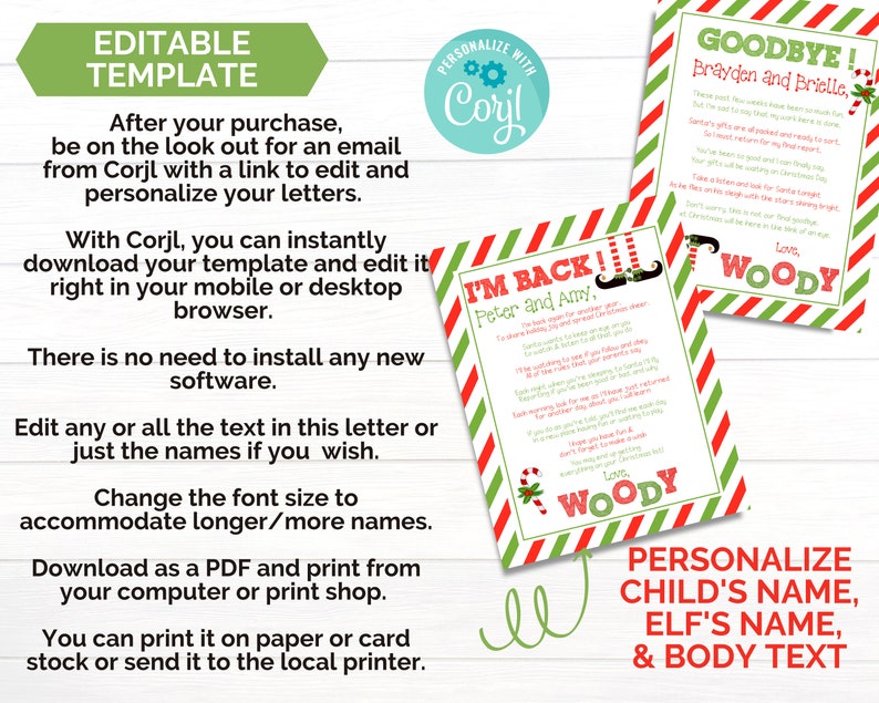 Carta de llegada y despedida de elfo imprimible - Actividad divertida para niños con Papá Noel para Navidad y días festivos - Carta de bienvenida de elfo - Carta personalizada de último minuto imagen 2