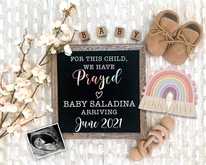 Rainbow Pregnancy Announcement Digital Download for Social Media Baby Announcement Flat Lay Baby Reveal Board Digital Baby Announcement image 3
