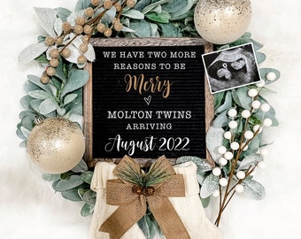 Christmas Twins Digital Pregnancy Announcement for Social Media - Baby Reveal Announcement Expecting- Baby Boy Girl- Letter Board