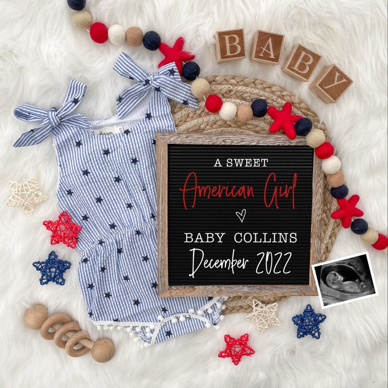 Fourth of July Girl Pregnancy Announcement Digital for Social Media Baby Announcement It's a Girl Gender Reveal July 4th Memorial Day image 5