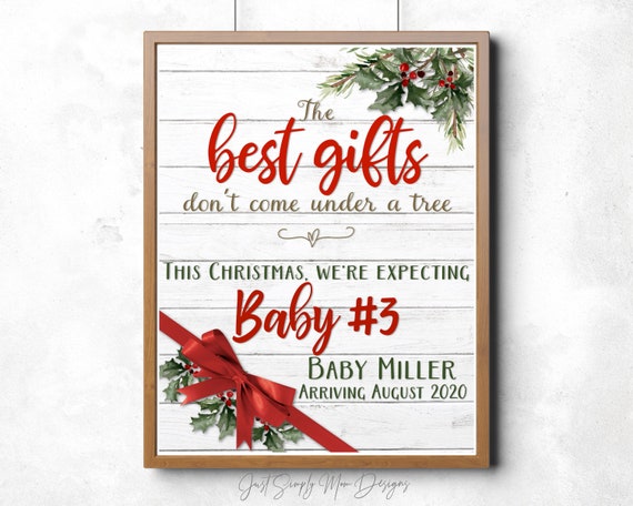 Christmas Pregnancy Announcement Baby 3 Sign Rustic