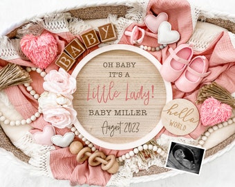 Girl Pregnancy Announcement for Social Media - Digital Letter Board for Boho Gender Reveal or Baby Announcement - Customize & Personalize