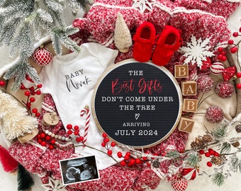 Christmas Digital Pregnancy Announcement for Social Media -Gender Reveal - Expecting- Floral Letter Board Baby Announcement