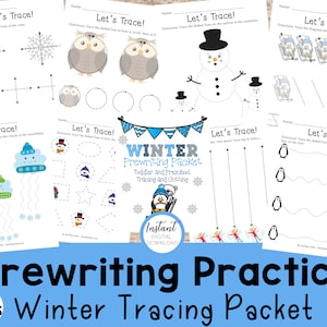 Winter Toddler + Preschool Prewriting Tracing Activity - Preschool Activities - Handwriting Practice - Fine Motor Skills- Keep Toddlers Busy