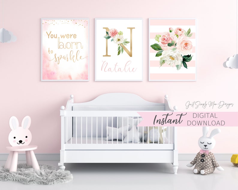 Blush Pink Floral Nursery Wall Decor for Baby Girl Nursery- Pink and ...
