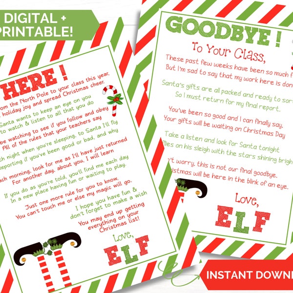 Printable Elf Letter for Classroom -Arrival and Goodbye Letter -Christmas & Holiday Santa Fun Kids Activity -Teacher Last Minute Elf Letter