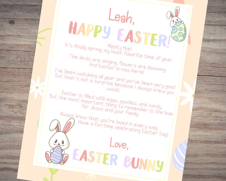 Printable Easter Bunny Letter Easter Fun for Kids and Toddlers Personalized Letter From Easter Bunny for Egg Hunt or Easter Basket image 2