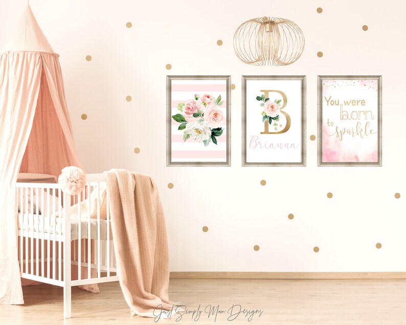 Blush Pink Floral Nursery Wall Decor for Baby Girl Nursery- Pink and ...