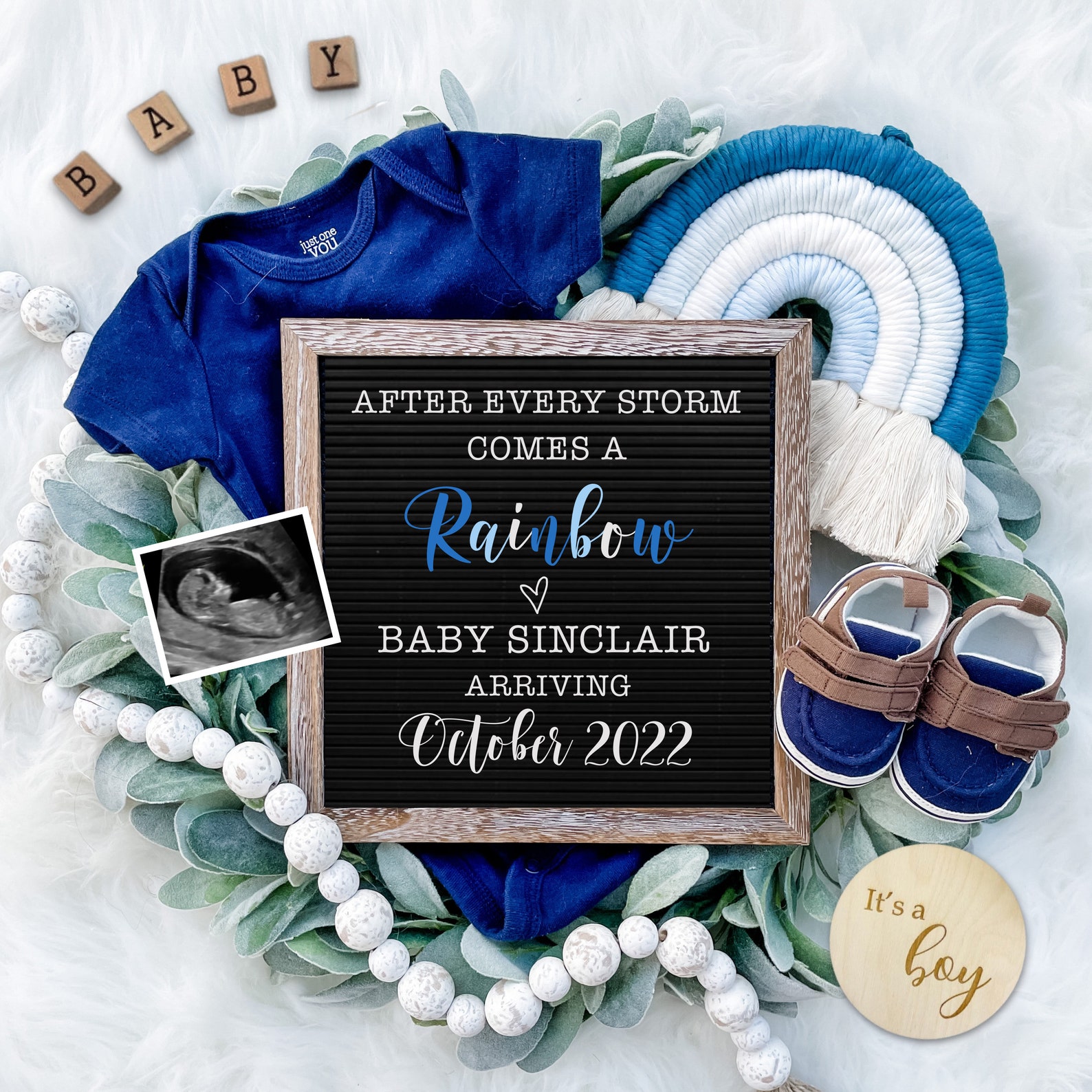 Boy Digital Pregnancy Announcement for Social Media Rainbow Etsy