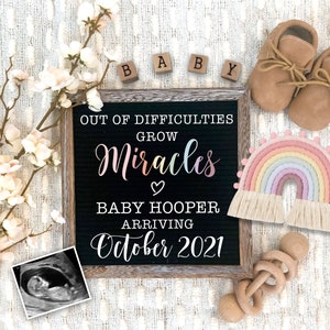 Rainbow Pregnancy Announcement Digital Download for Social Media Baby Announcement Flat Lay Baby Reveal Board Digital Baby Announcement image 1