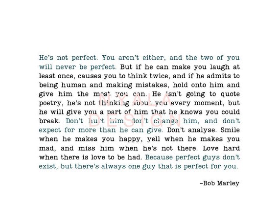 He S Not Perfect Bob Marley Bob Marley Quote He's Not Perfect Gifts Wall Print Love | Etsy