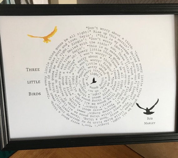Bob Marley Three Little Birds Lyrics Spiral Print Art Poster Etsy