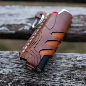 Vegetable Tanned Leather Lighter Cover - Wilderness Edition | camping, hiking, firestarter, puch, keychain, lighter case