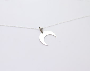 Sterling Silver Moon Pendant Necklace, Delicate and Minimalist Moon Charm Jewelry