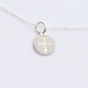 Silver Saint Benedict Necklace, Saint Benedict Charm, Saint Benedict Medal, Silver Necklace