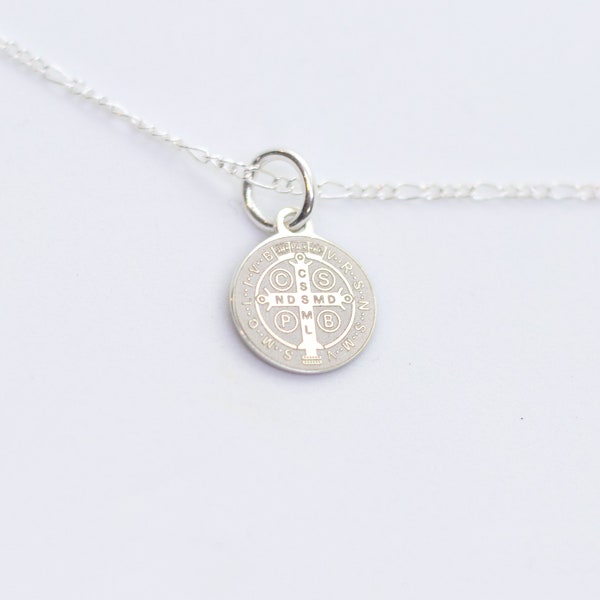 Silver Saint Benedict Necklace, Saint Benedict Charm, Saint Benedict Medal, Silver Necklace