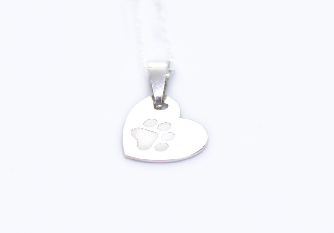 Sterling Silver Paw Print Heart Necklace, Pet Memorial Jewelry - Etsy
