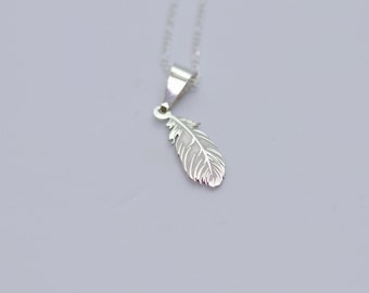 Sterling Silver Feather Necklace, Bohemian Figaro Chain