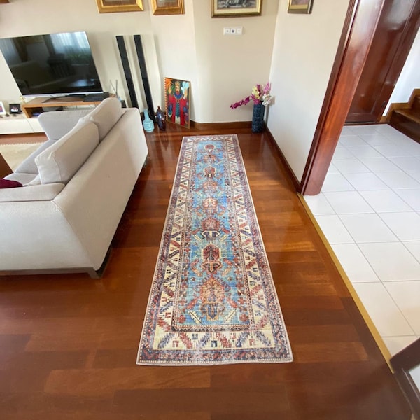 Alfombra turca antigua con diseño de alfombra para cocina, pasillo, entrada, sala de estar, comedor, alfombra de corredor turquesa de 2,6'x5' y 2,6'x10'