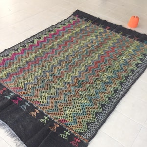 Handmade Turkish Kilim Rug: Vintage Wool Cicim, 7.1x10.6 ft