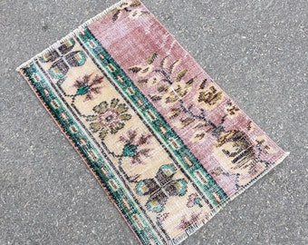 Small Antique Rug, 1.7x2.7 ft Rug, Vintage Purple Rug, Turkish Wool Rug, Handmade Carpet, Bathroom Decor, Bedroom Rug, Kitchen Rug, Boho Rug